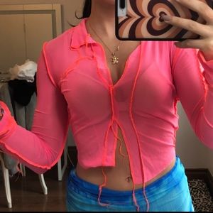 bright pink sheer long sleeve